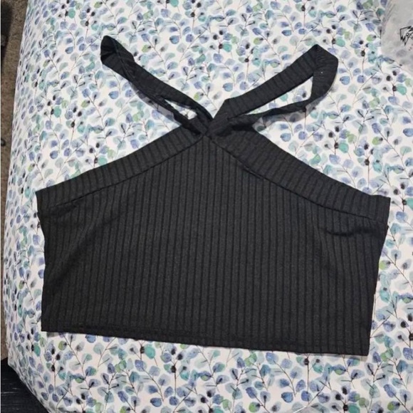 Tops - Black Halter Neck Ribbed Top